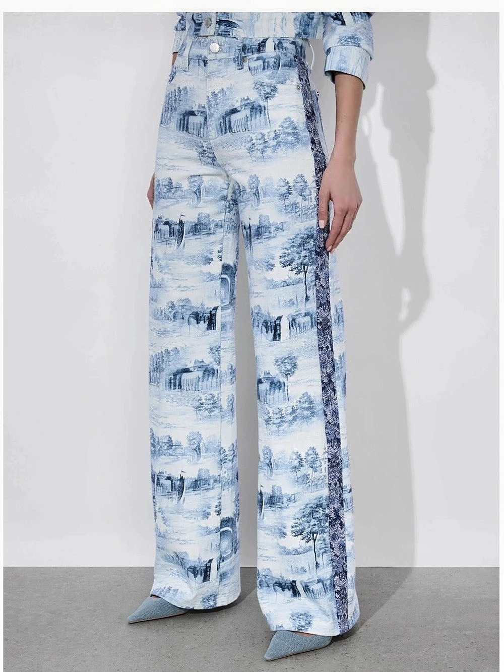 Alice + Olivia 28 Wide Leg Pant Blue & White Waist 28 NWT - Picture 4 of 10